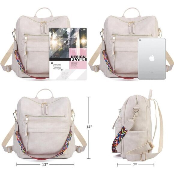Women Backpack Purse Vintage Rucksack Convertible B-off White